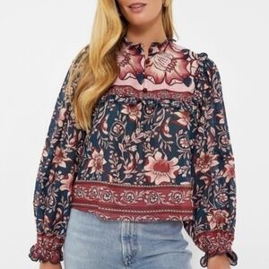 FARM Rio Floral Blouse - Pink and Navy
